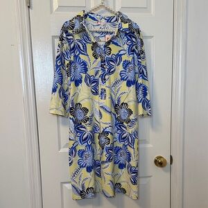 Jude Connally Blue and Yellow Floral Long Sleeve Dress Sz XL
